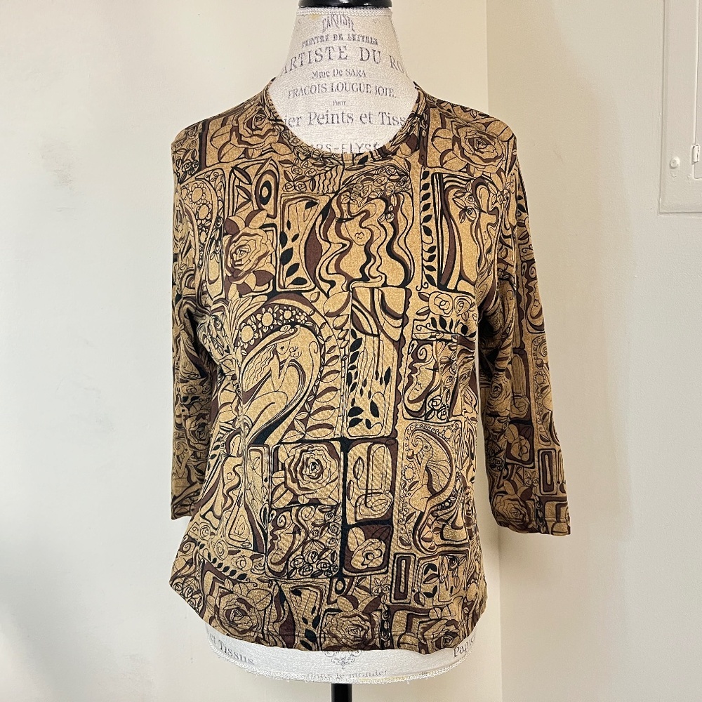 Lynn Ritchie 78% Silk/22% Cotton Women/Floral Top Size Large - unique print!